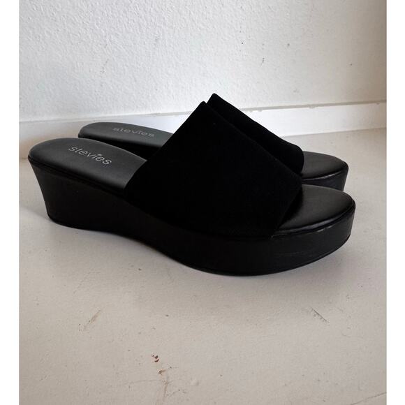 Stevies Black Platform Slide Sandals Wedge Slip On Shoes Size 3 Y2K - Picture 1 of 7